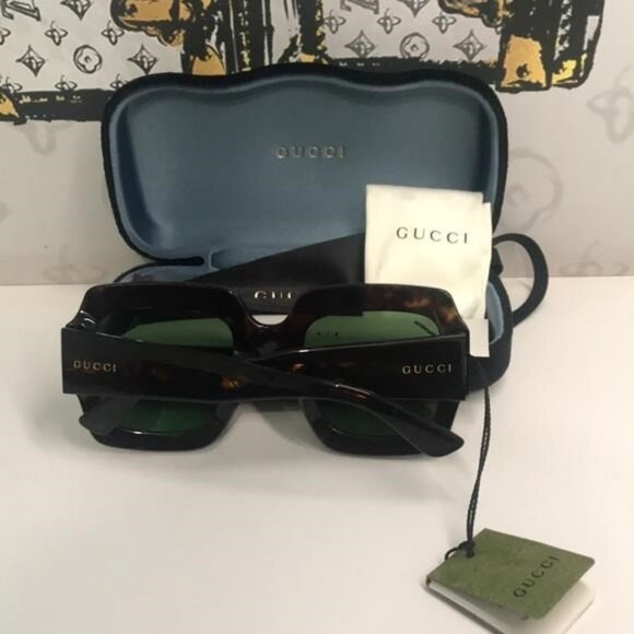 New Authentic Gucci GG1111S 002 Havana Square Sunglasses Green Lenses - Picture 4 of 13